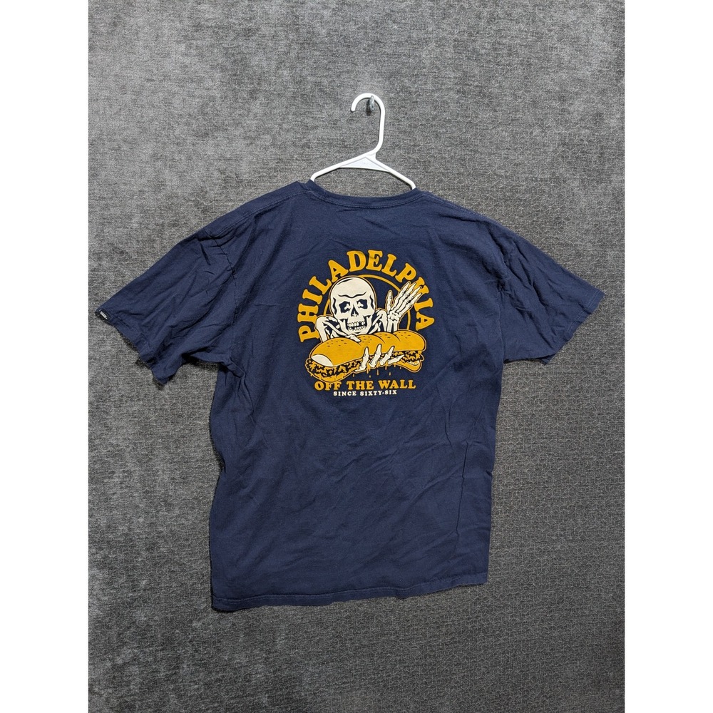 Vans Philadelphia Skeleton Cheesesteak Graphic T-Shirt Navy Blue Mens XL
